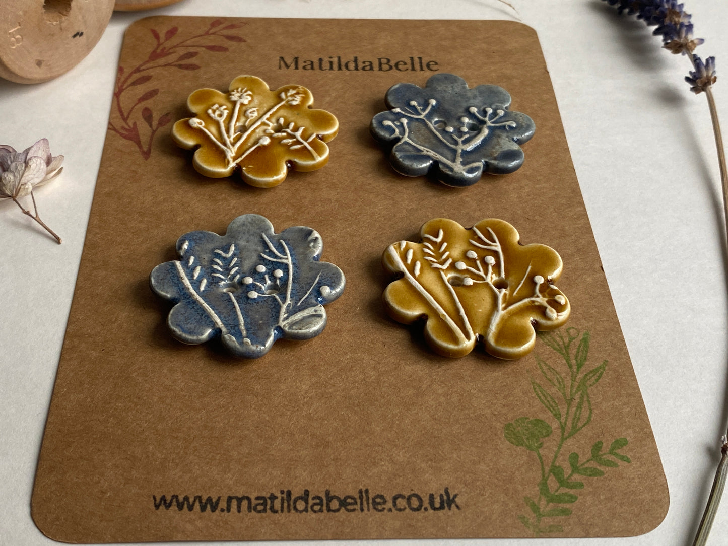Buttons set of 4 Large Botanical Flower Handmade Ceramic Buttons