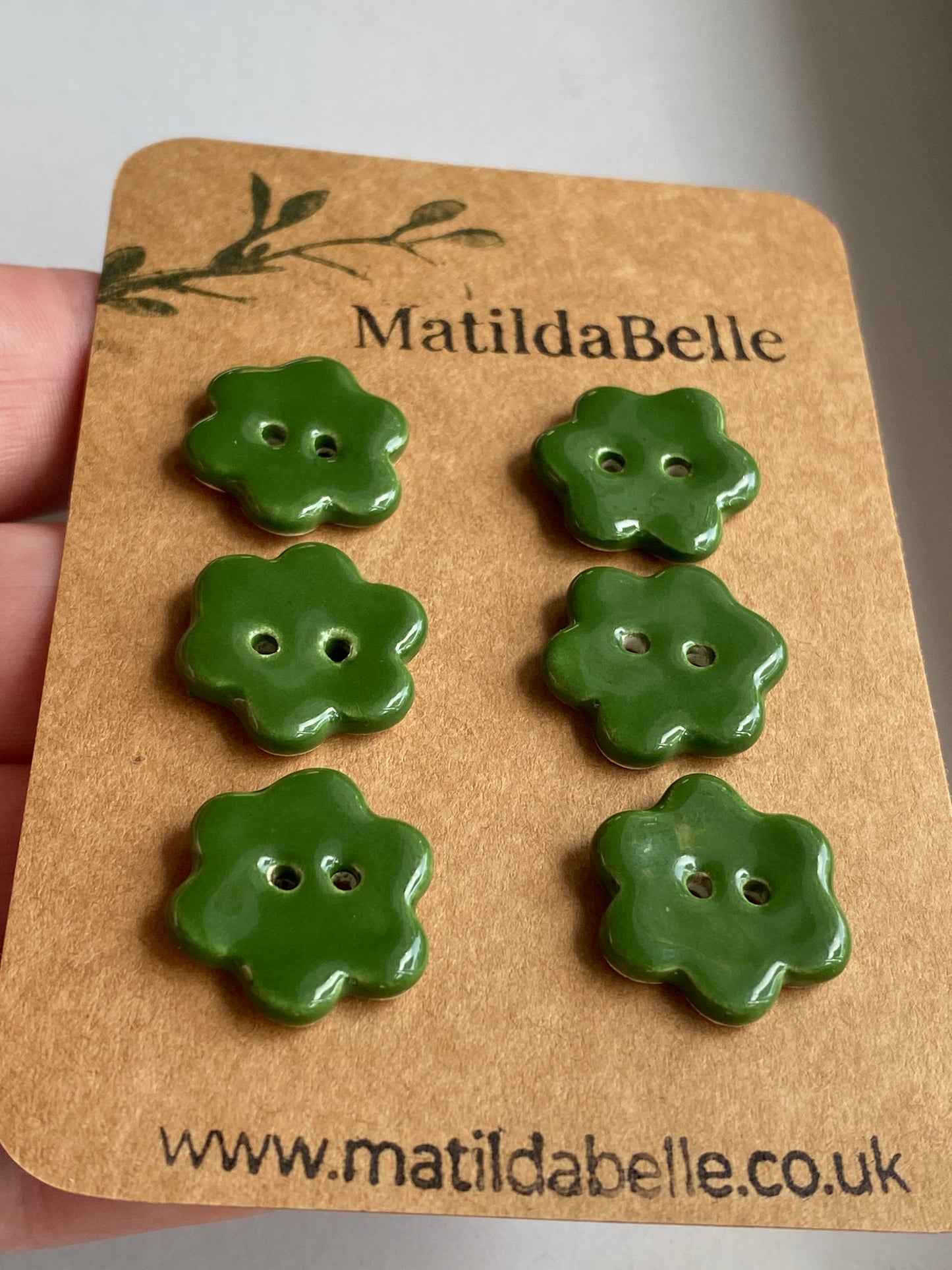 Flower Buttons Forest Green 20mm set of 6
