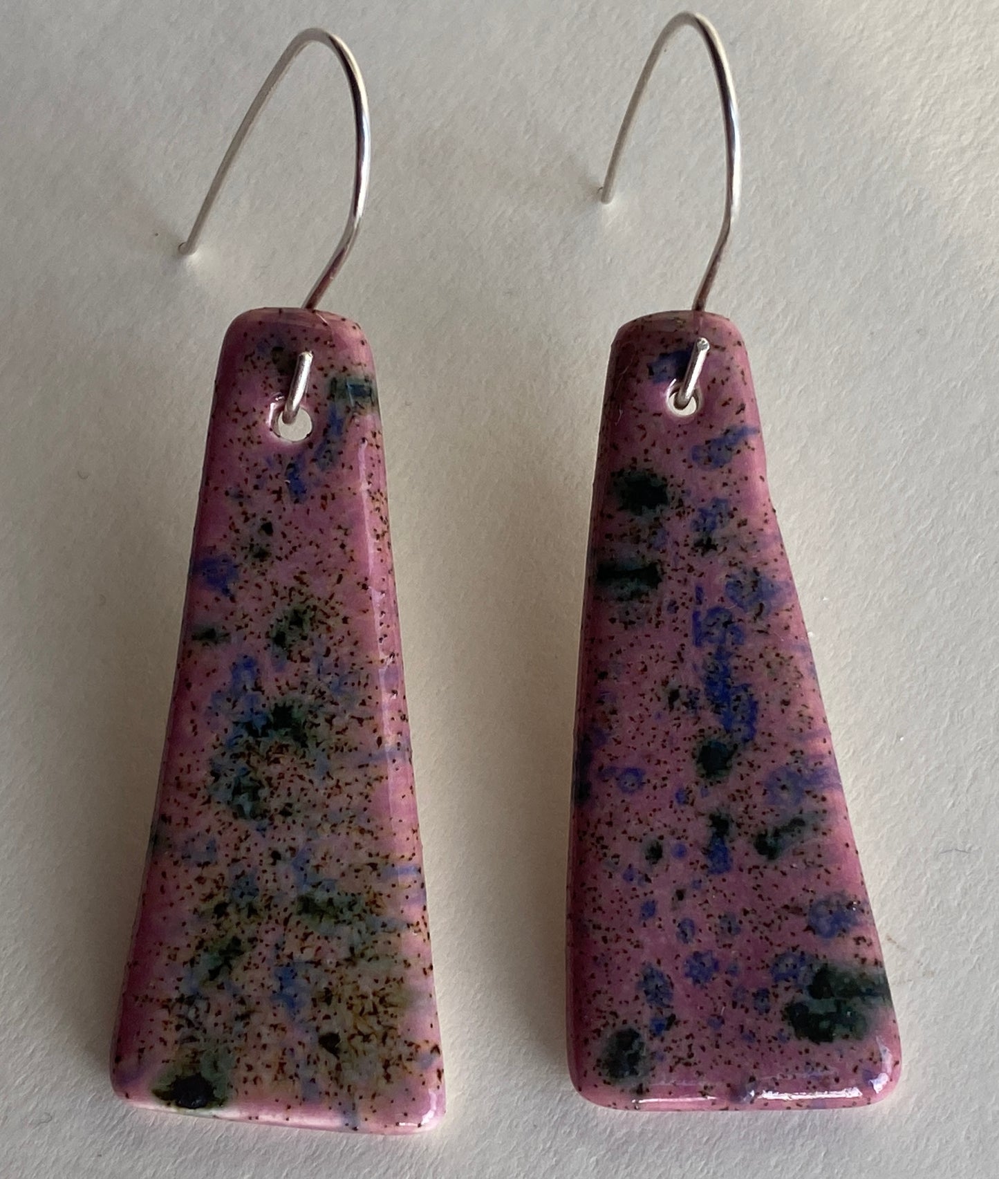 Ceramic Contemporary Dangle Earrings - Purple Blast with sterling Silver