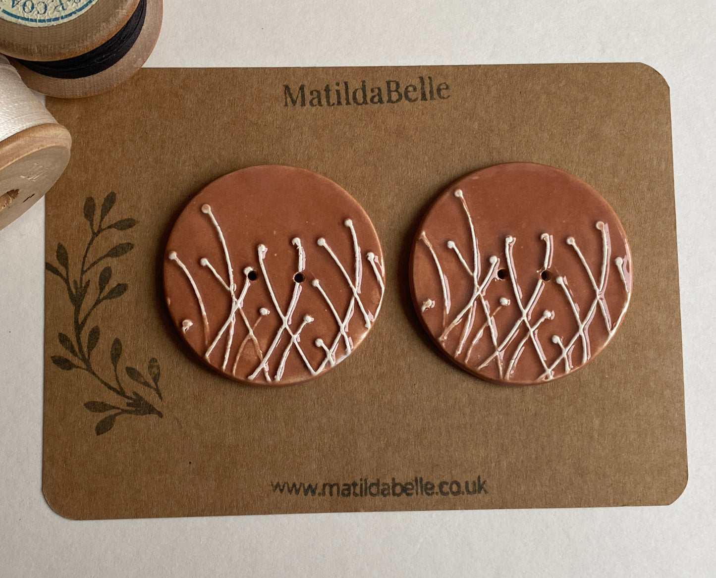 Large Pair of Botanical Handmade Buttons 50mm