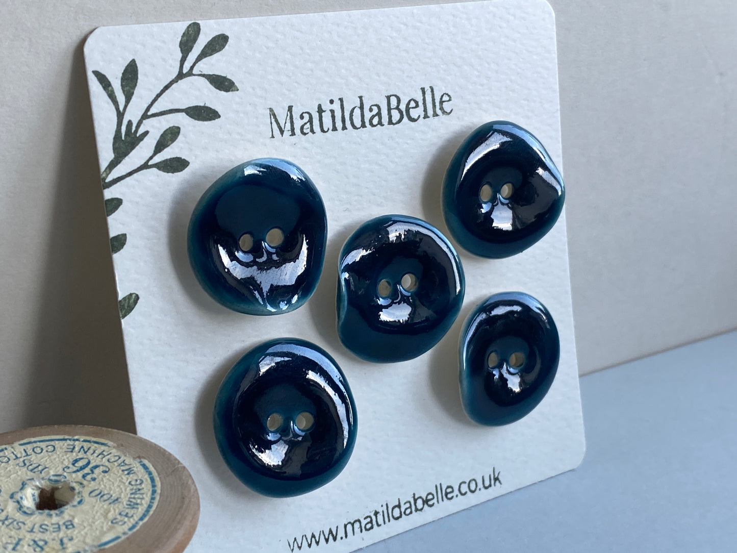 Handmade Ceramic Buttons 25mm rich Glossy Petrol Blue