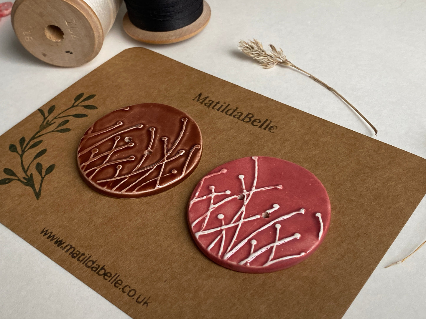 50mm Large Pair of Botanical Handmade Buttons
