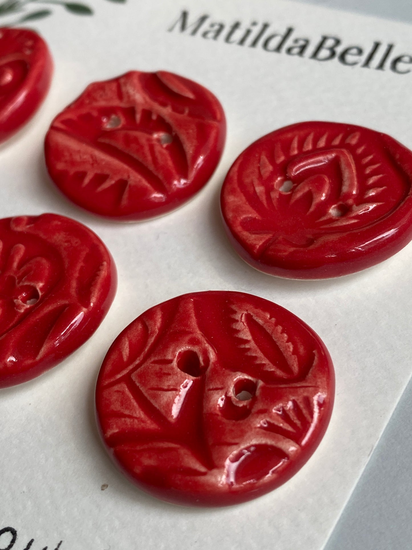28mm Set of 6 chunky botanical buttons Lip Red 26mm
