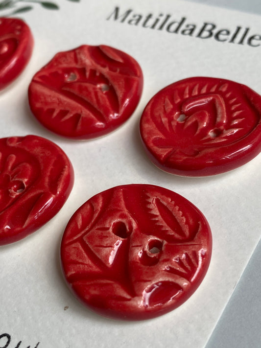 28mm Set of 6 chunky botanical buttons Lip Red 26mm