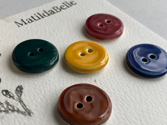 Buttons set of 5 round 22mm Handmade Ceramic Buttons mixed colours
