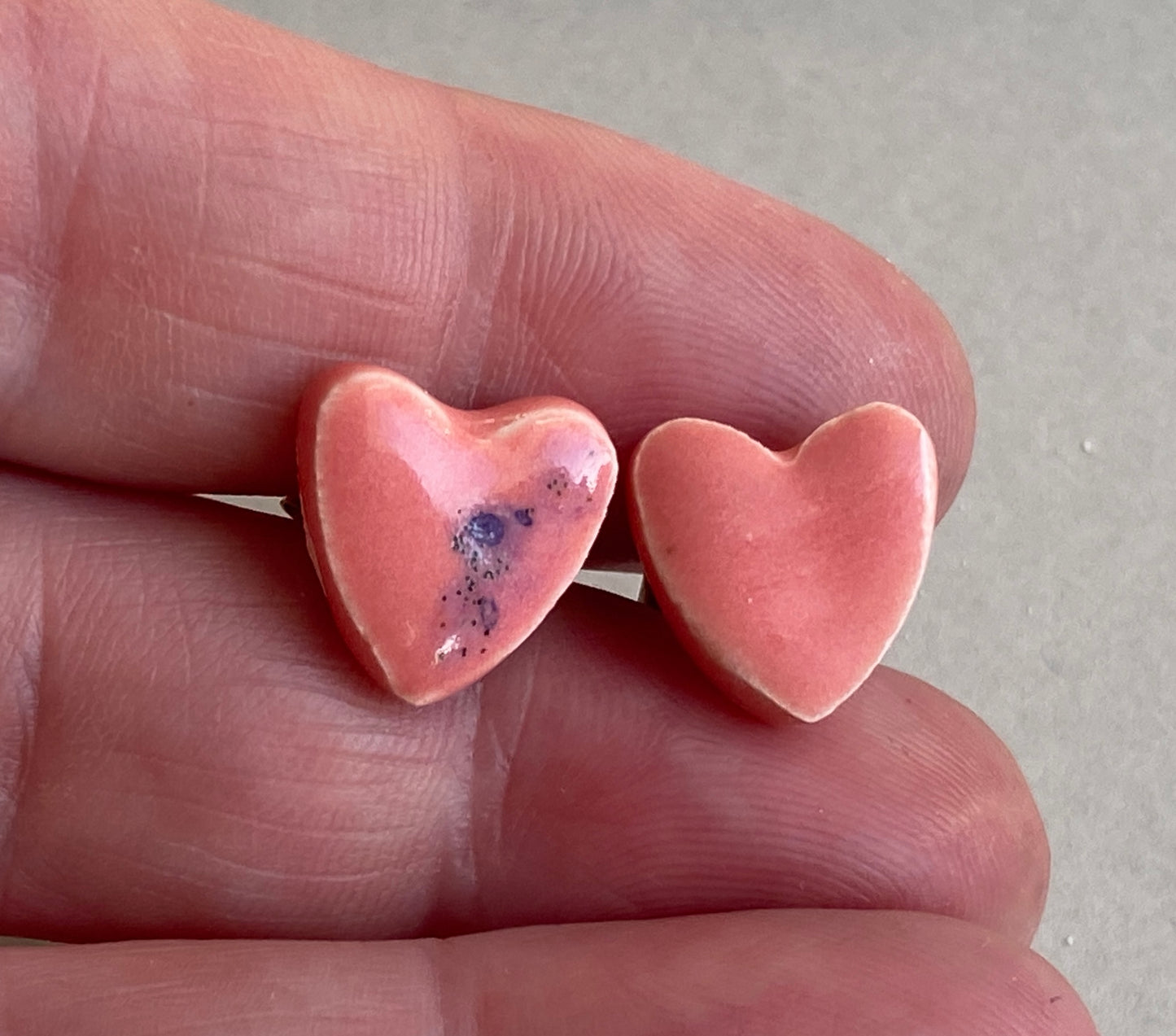 Handmade Heart Ceramic Earrings, Candy  Pink free P&P