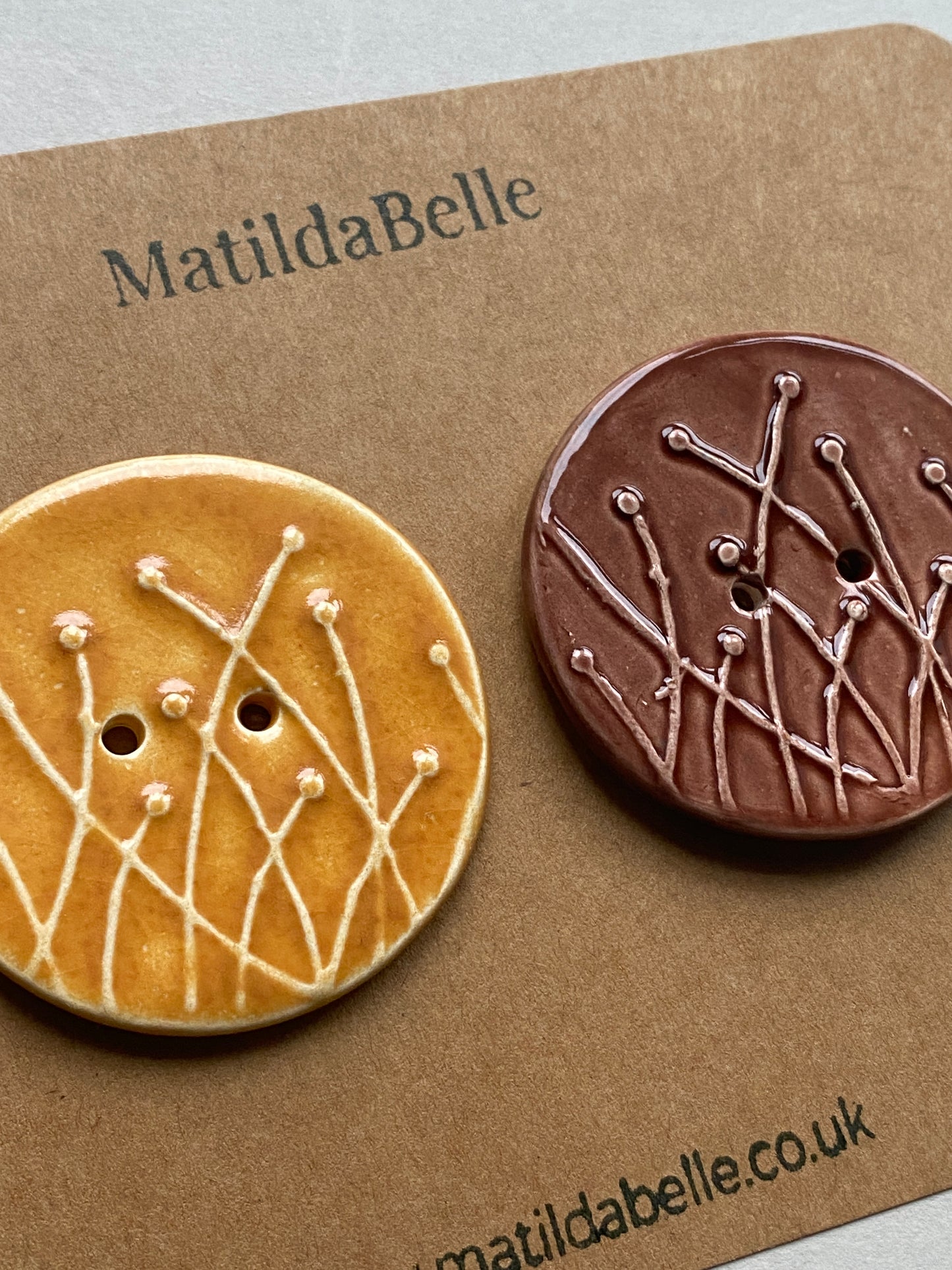 Large Pair of Botanical Handmade Buttons 46mm Chocolate and Honey