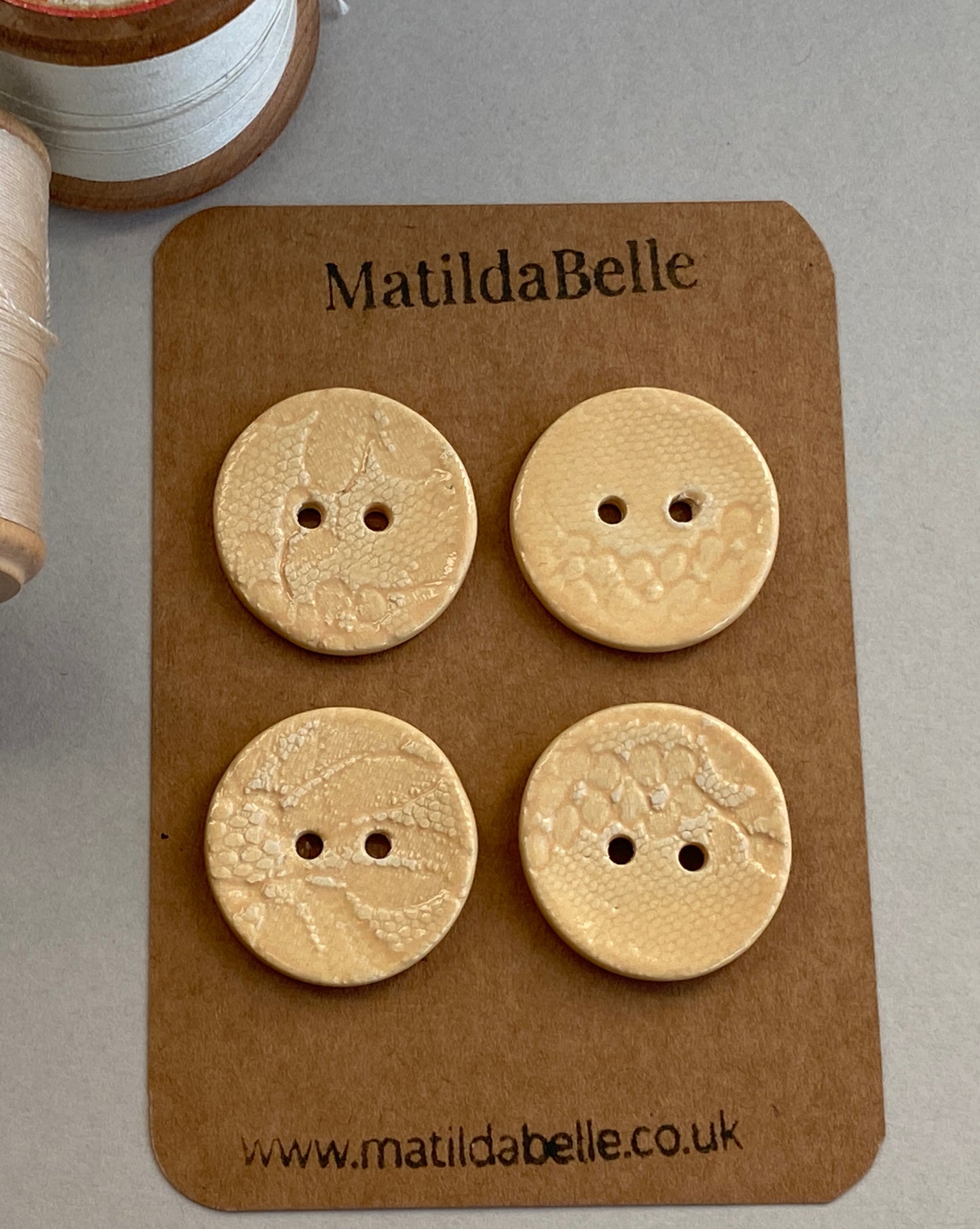 28mm Set of four handmade ceramic 28mm round buttons yellow