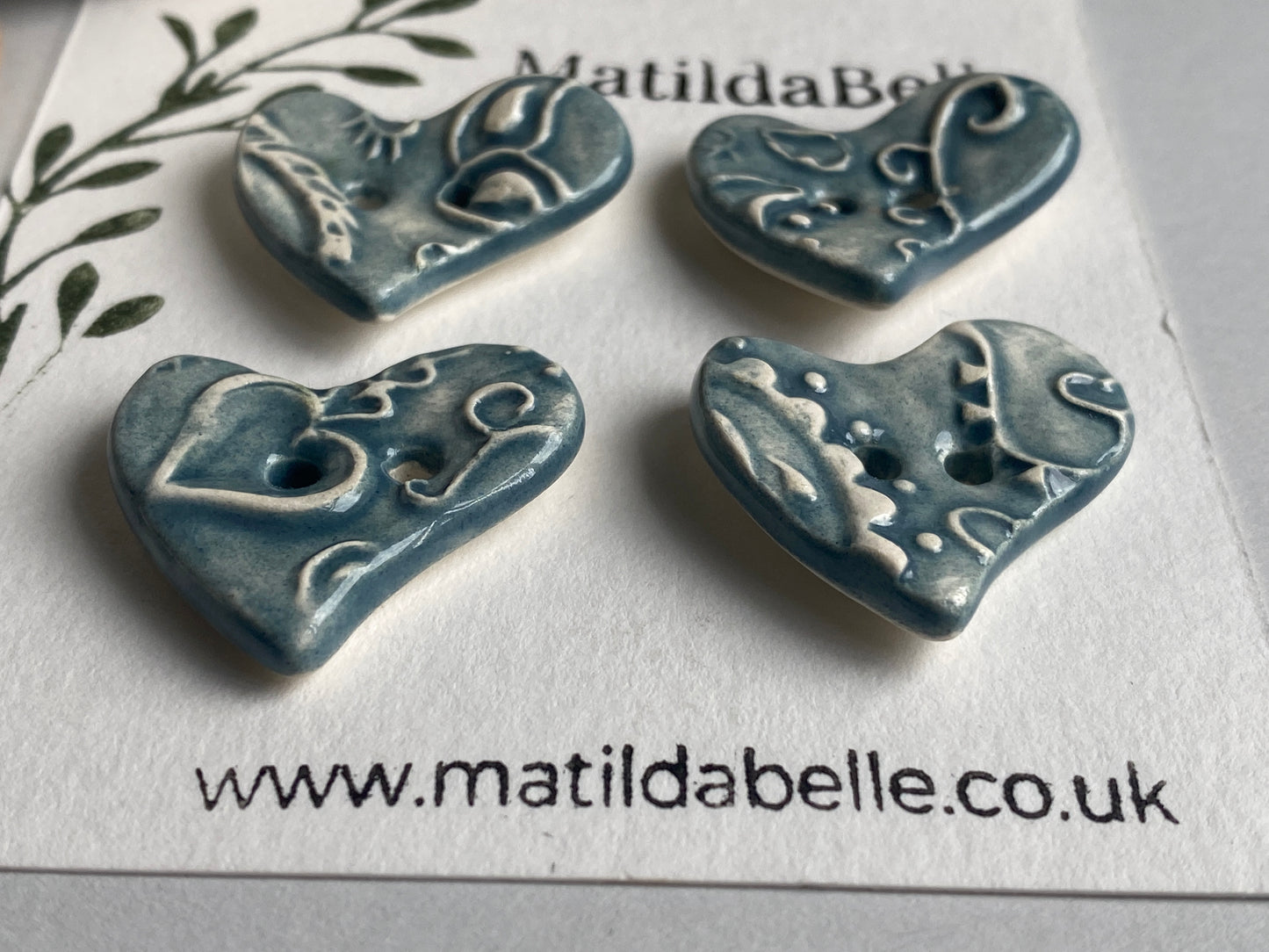 Set of Four Handmade Ceramic Heart Buttons