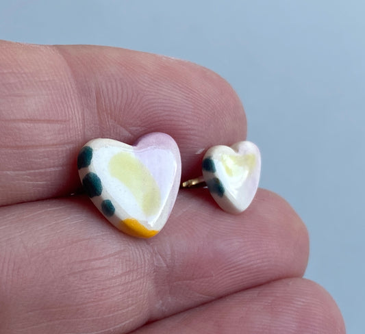 Mismatched Ceramic Heart Stud Earrings - Sterling Silver