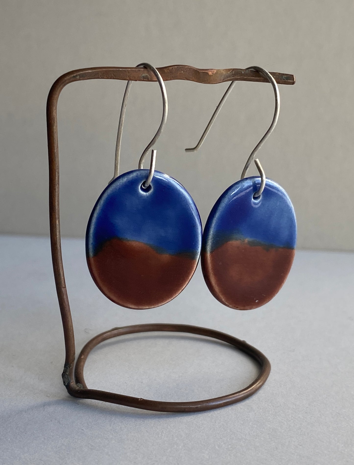 Ceramic Oval Dangle Earrings - Navy Blue and Chocolate