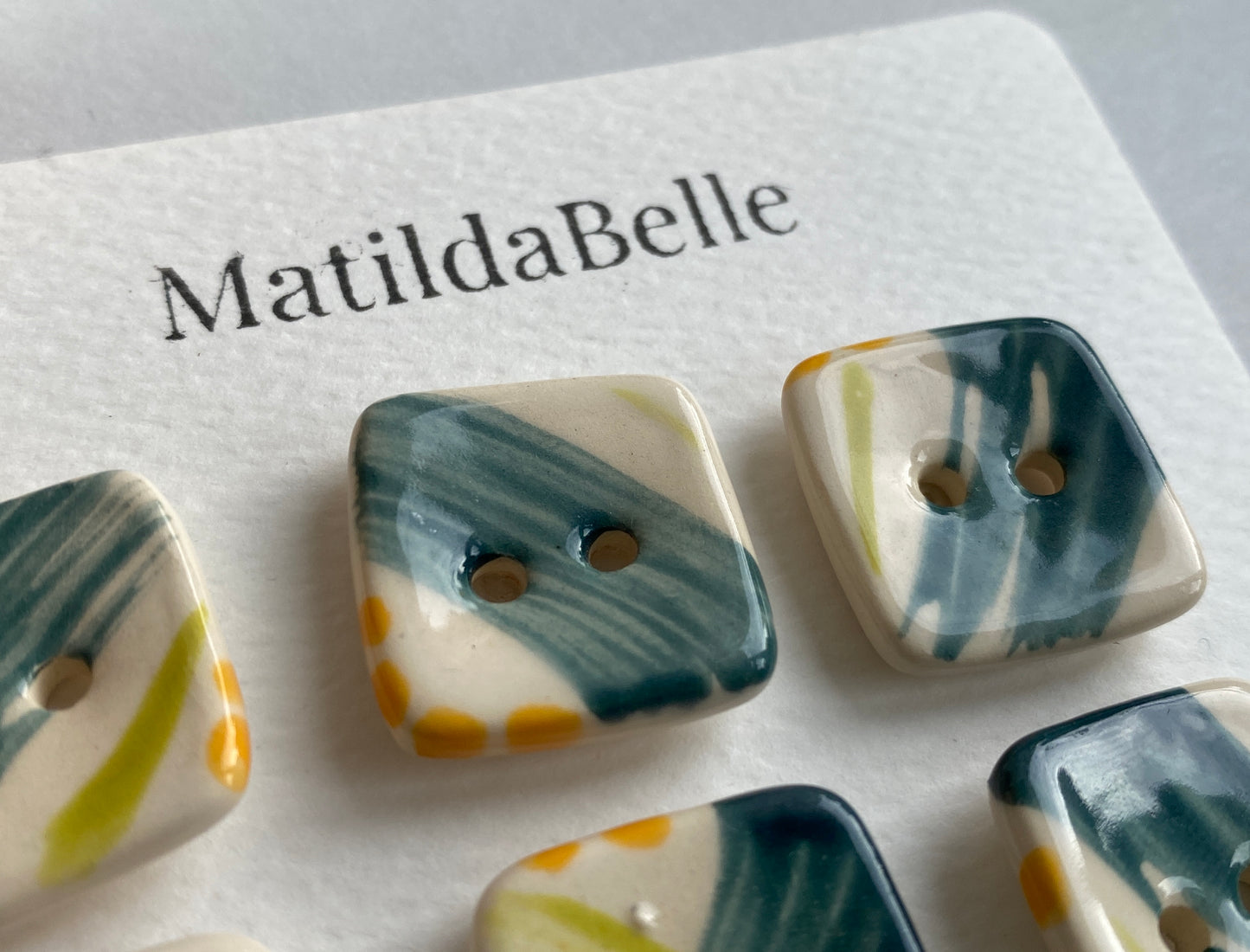 20mm set of Six square handmade Buttons Teal