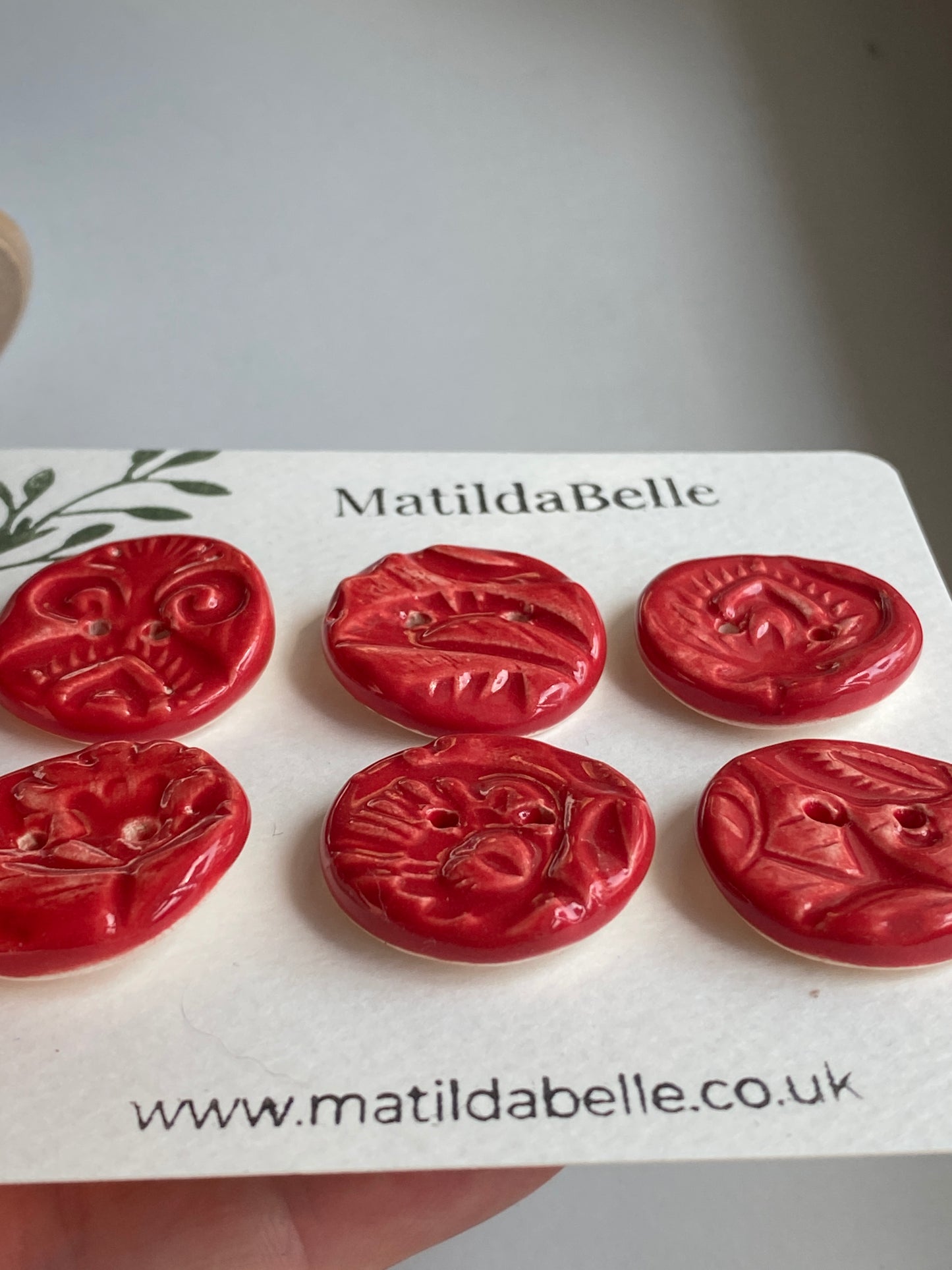 28mm Set of 6 chunky botanical buttons Lip Red 26mm