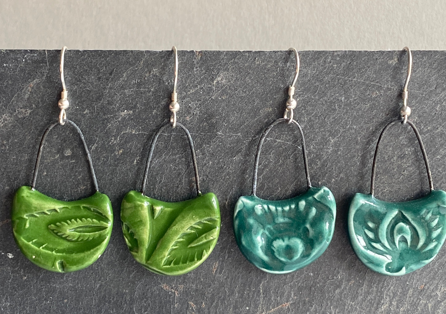 Ceramic Botanical Dangle Earrings - Choice of Greens
