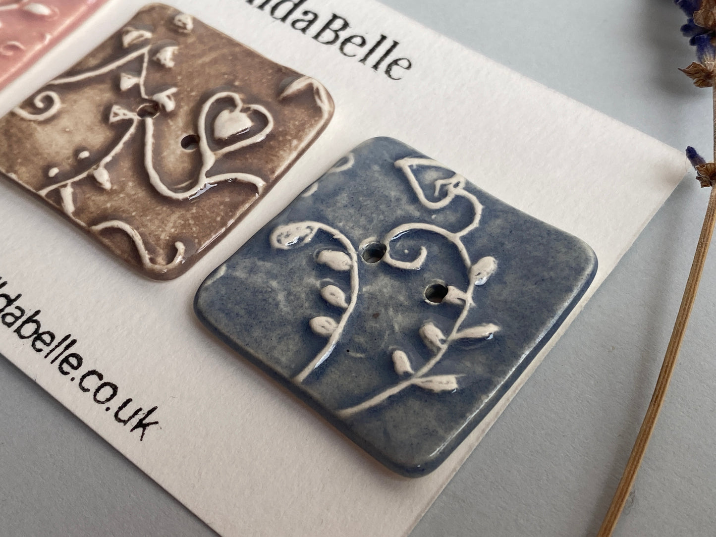 Handmade set of 3 Ceramic square Buttons Whimsical design