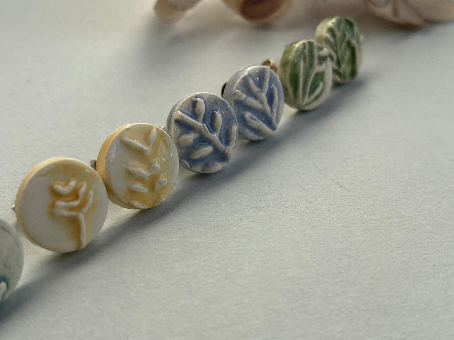 Handmade Ceramic Botanical Earrings - Sterling Silver Posts