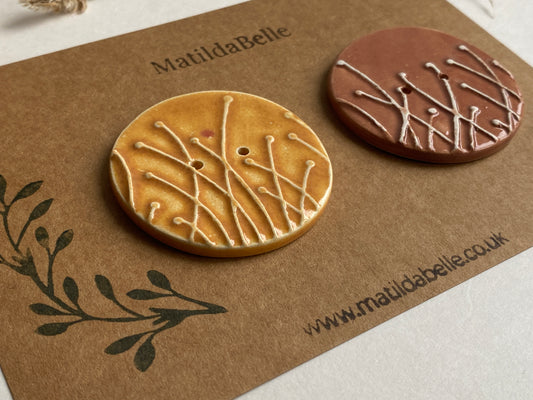 Large Pair of Botanical Handmade Buttons 46mm Honey and Caramel