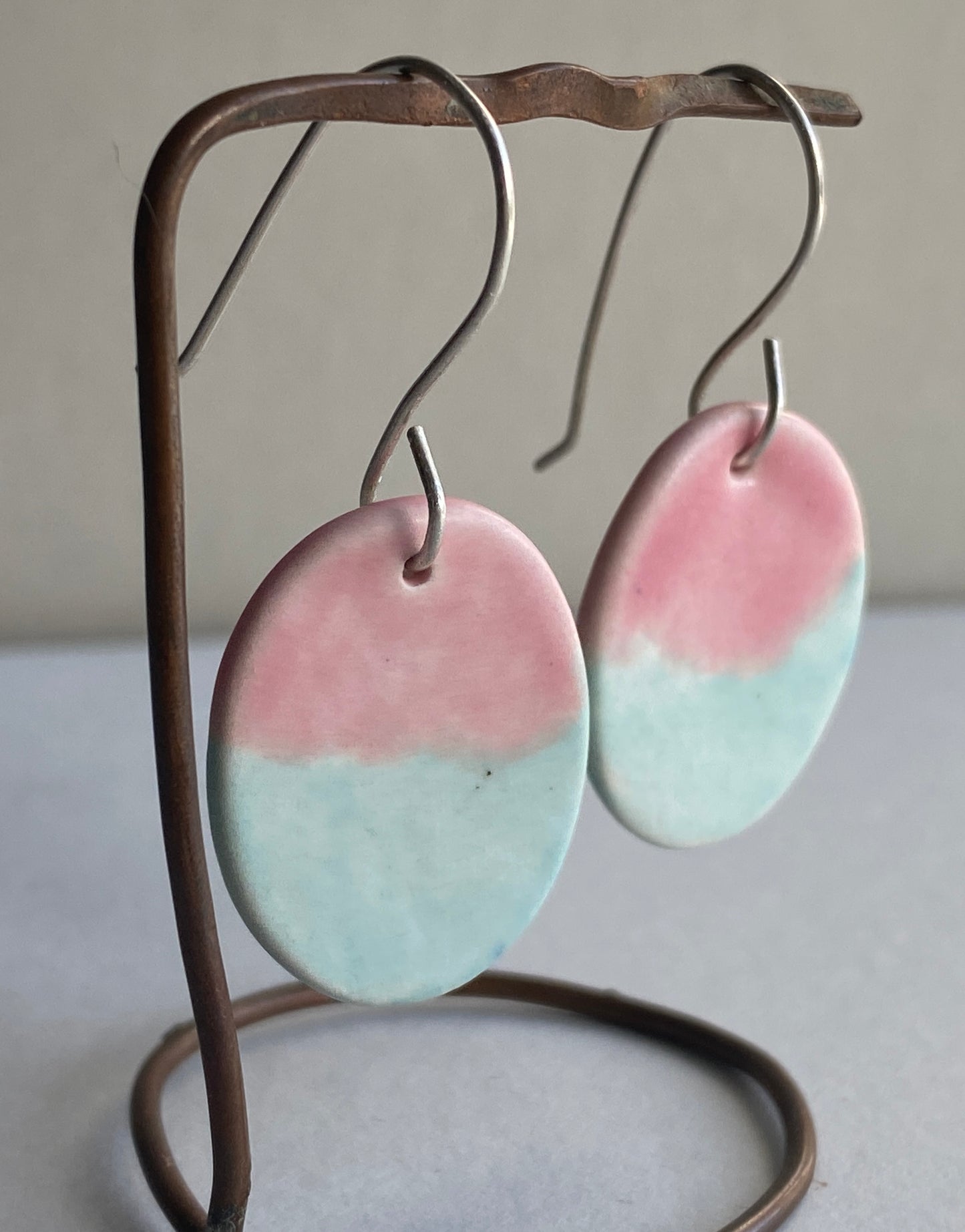 Ceramic Oval Dangle Earrings - Pink and Turquoise