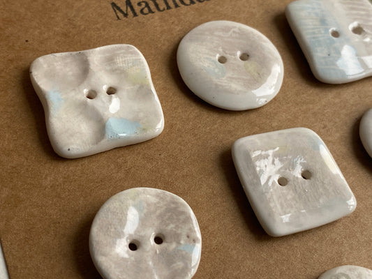 Buttons set of 9,  Mixed size Handmade Mono  Printed  Ceramic Buttons