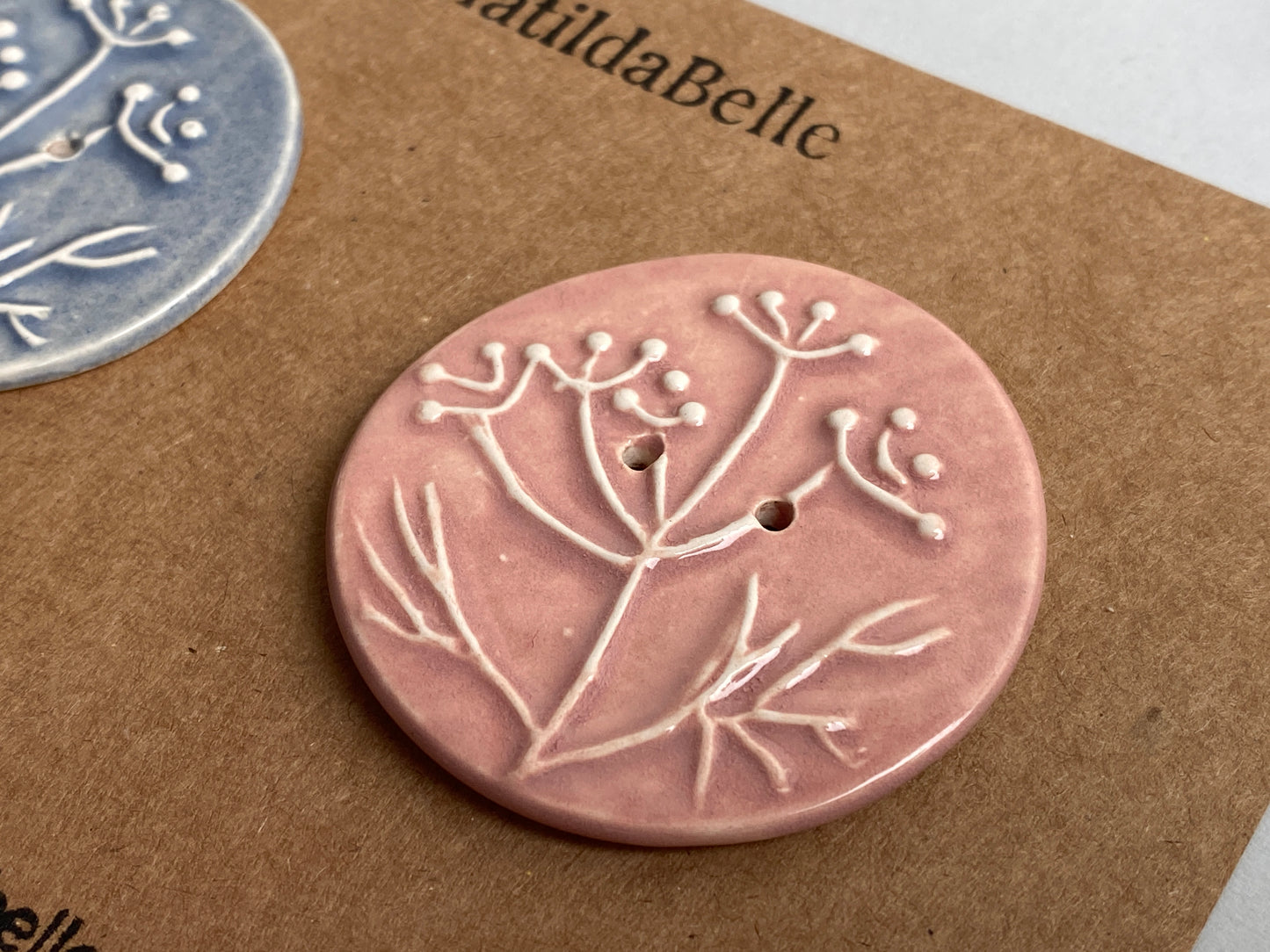 Handmade set of 2 Ceramic large Buttons Botanical design