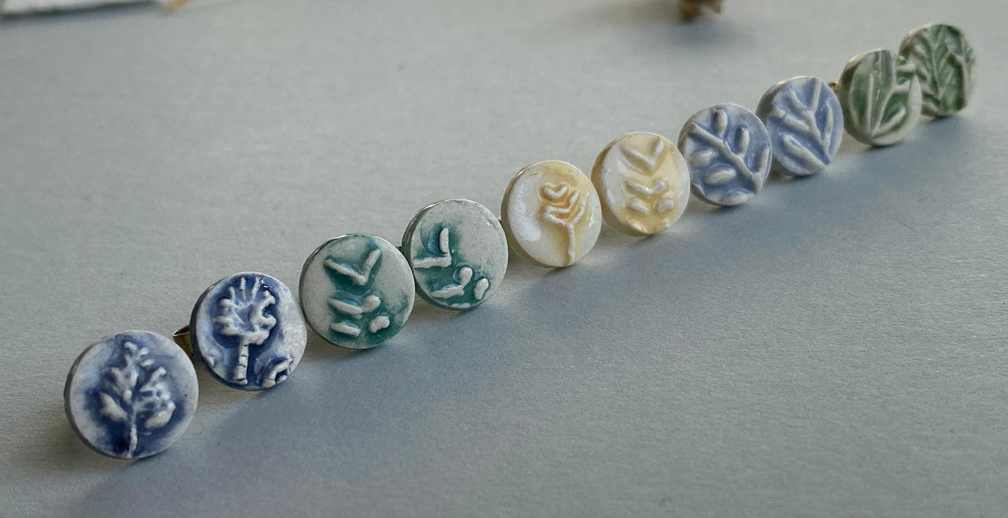 Handmade Ceramic Botanical Earrings - Sterling Silver Posts