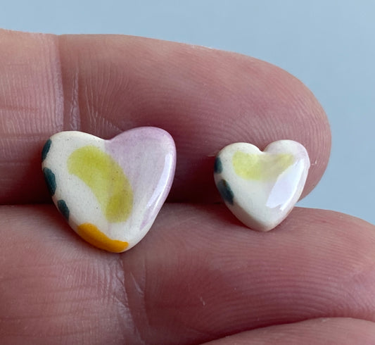 Mismatched Ceramic Heart Stud Earrings - Sterling Silver