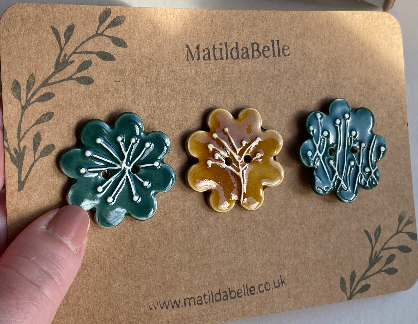 37mm Buttons set of 3 Large Botanical Flower Handmade Ceramic Buttons