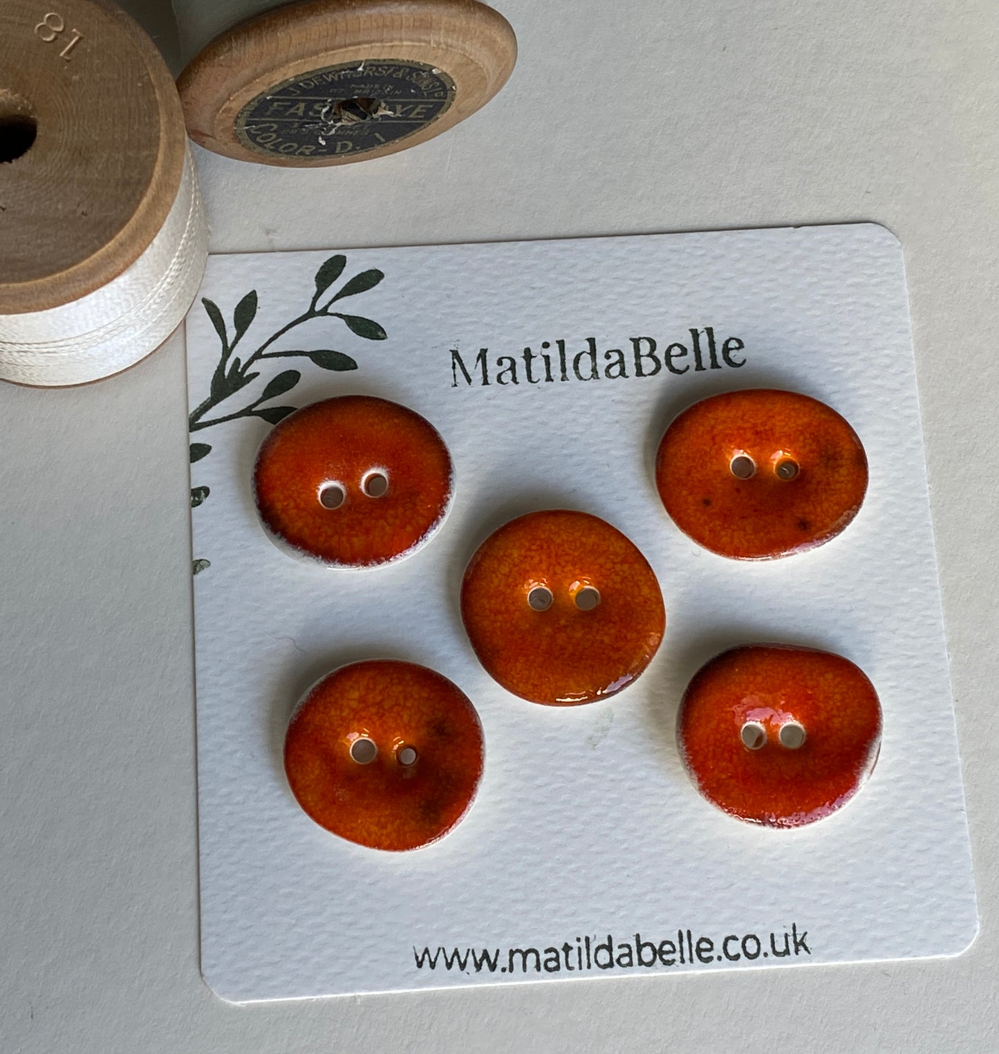 Handmade Ceramic Rustic Buttons 25mm rich Volcano Orange