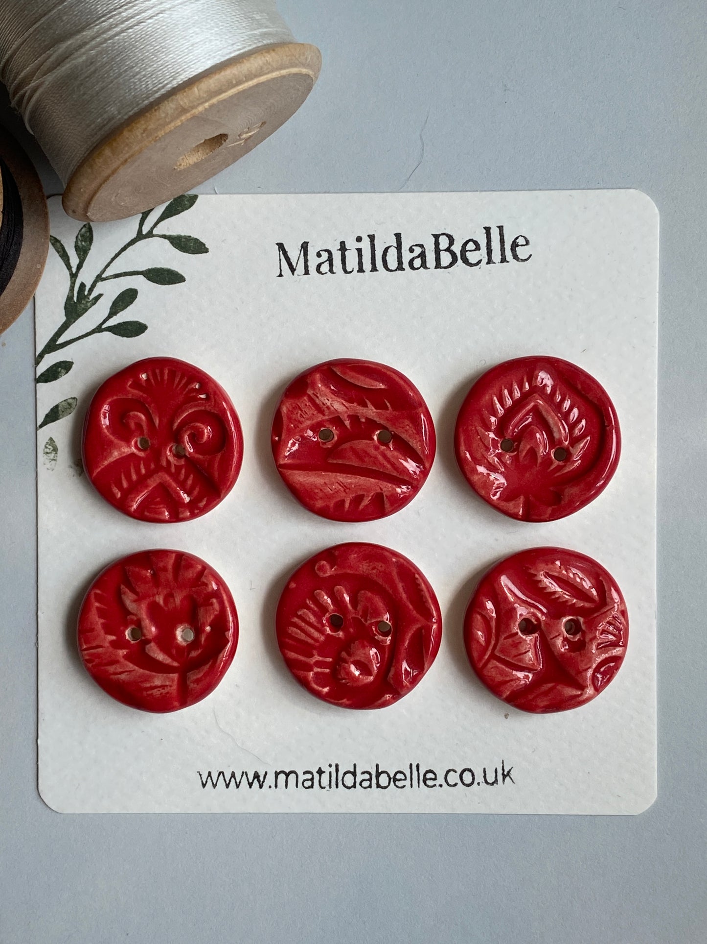 28mm Set of 6 chunky botanical buttons Lip Red 26mm