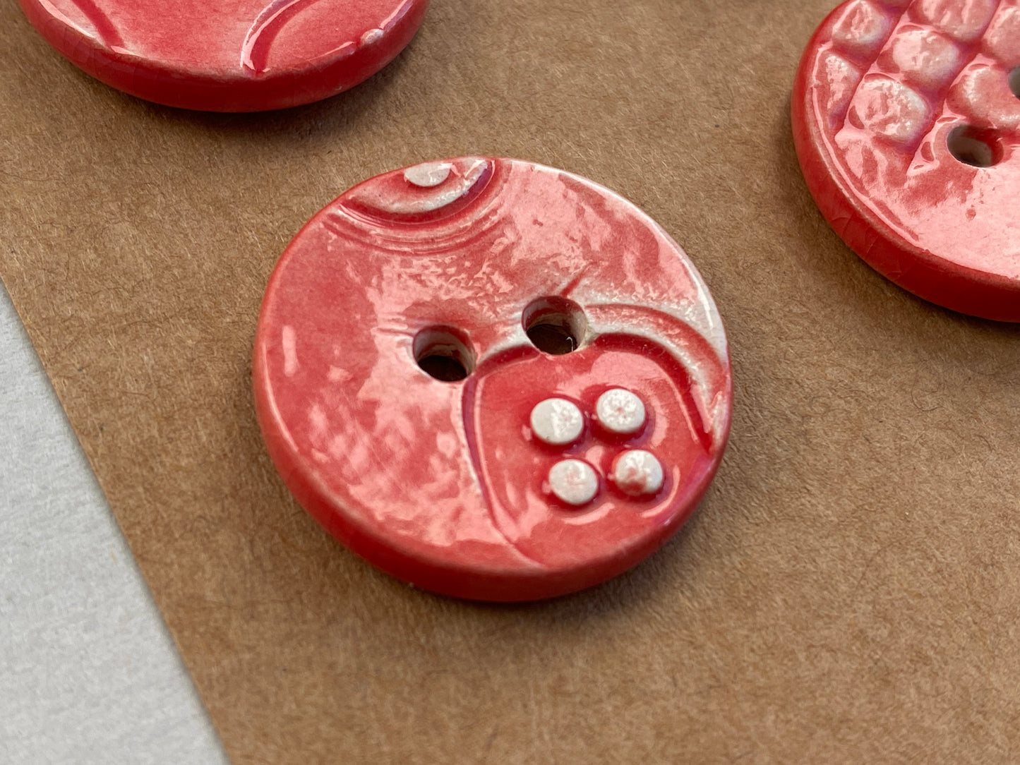 Handmade 22mm ceramic Buttons set of 4, Red