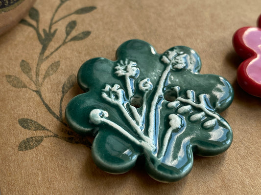 37mm Buttons set of 3 Large Botanical Flower Handmade Ceramic Buttons
