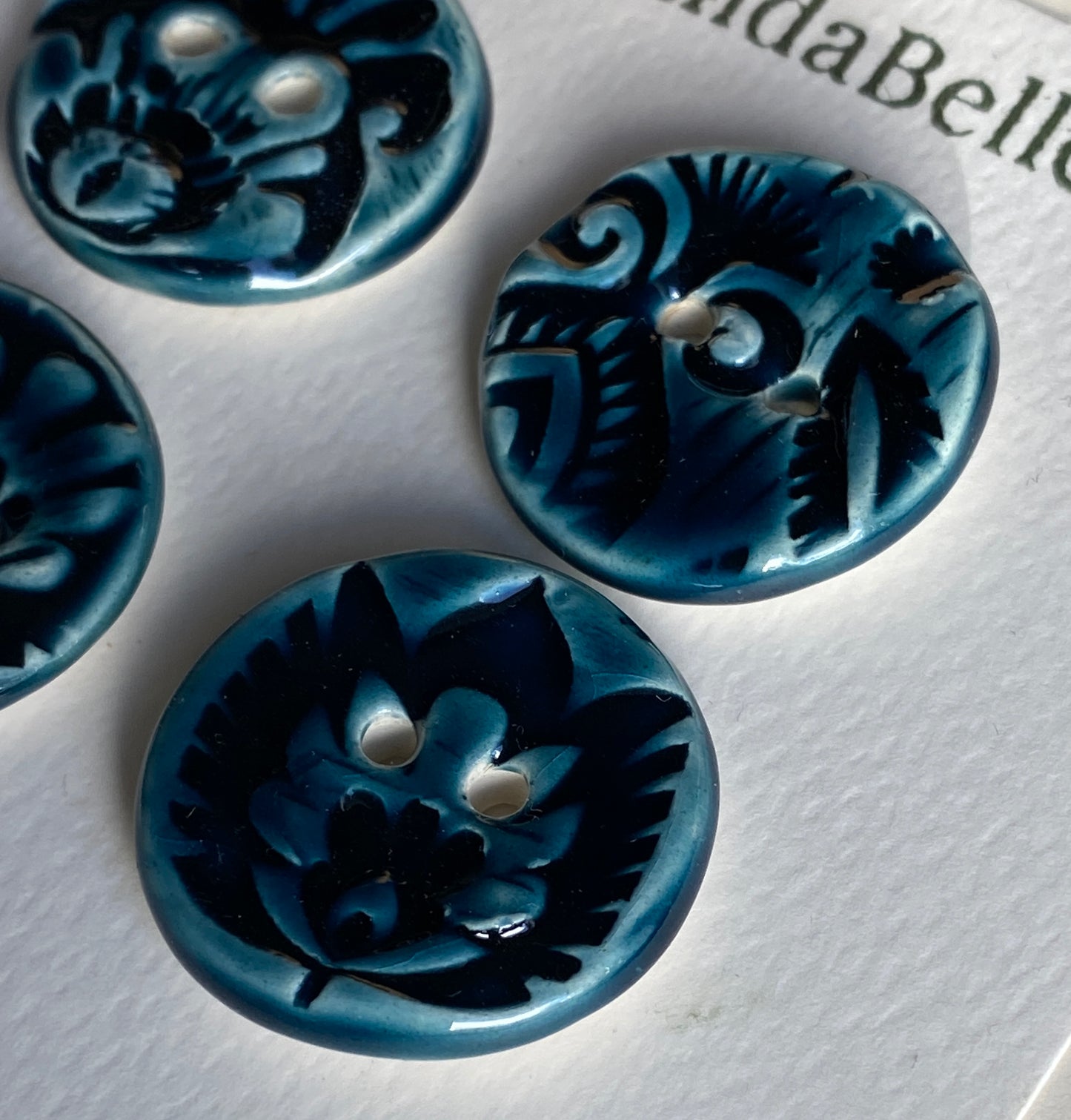 28mm Buttons, Botanical choice of Blue or Green set of 4