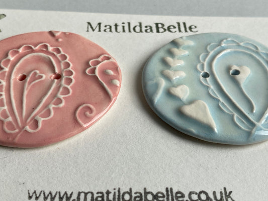 Handmade set of 2 Ceramic large Buttons Whimsical design