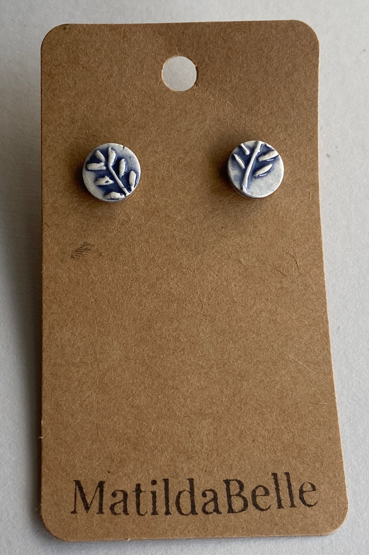 Handmade Ceramic Blue Botanical Earrings - Sterling Silver Posts