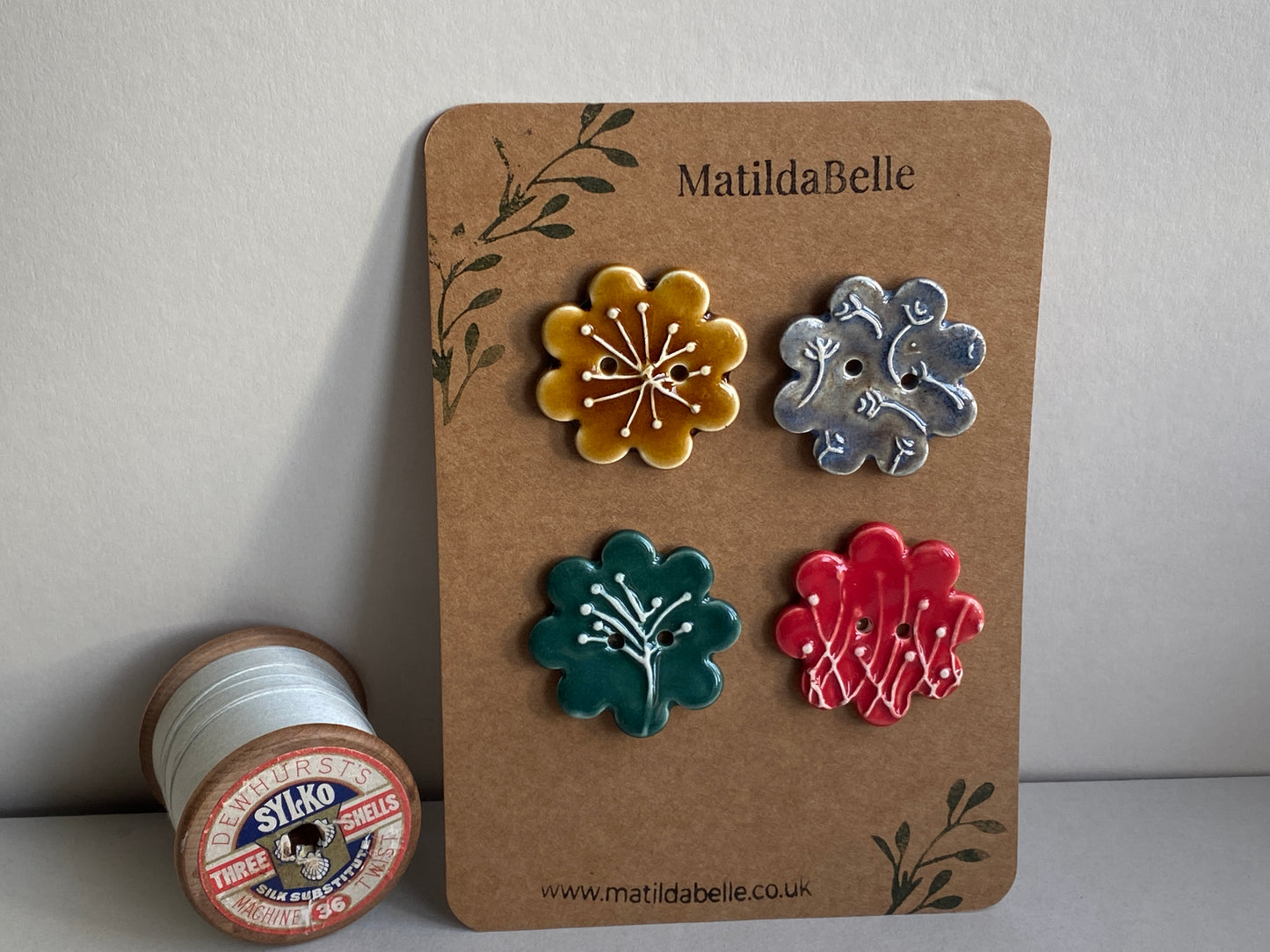 37mm Buttons set of 4 Large Botanical Flower Handmade Ceramic Buttons