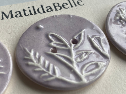 Handmade Ceramic Round 36mm Buttons Botanical Lilac