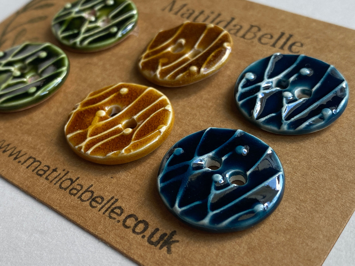 Set of 6, 23mm of Botanical Handmade Buttons