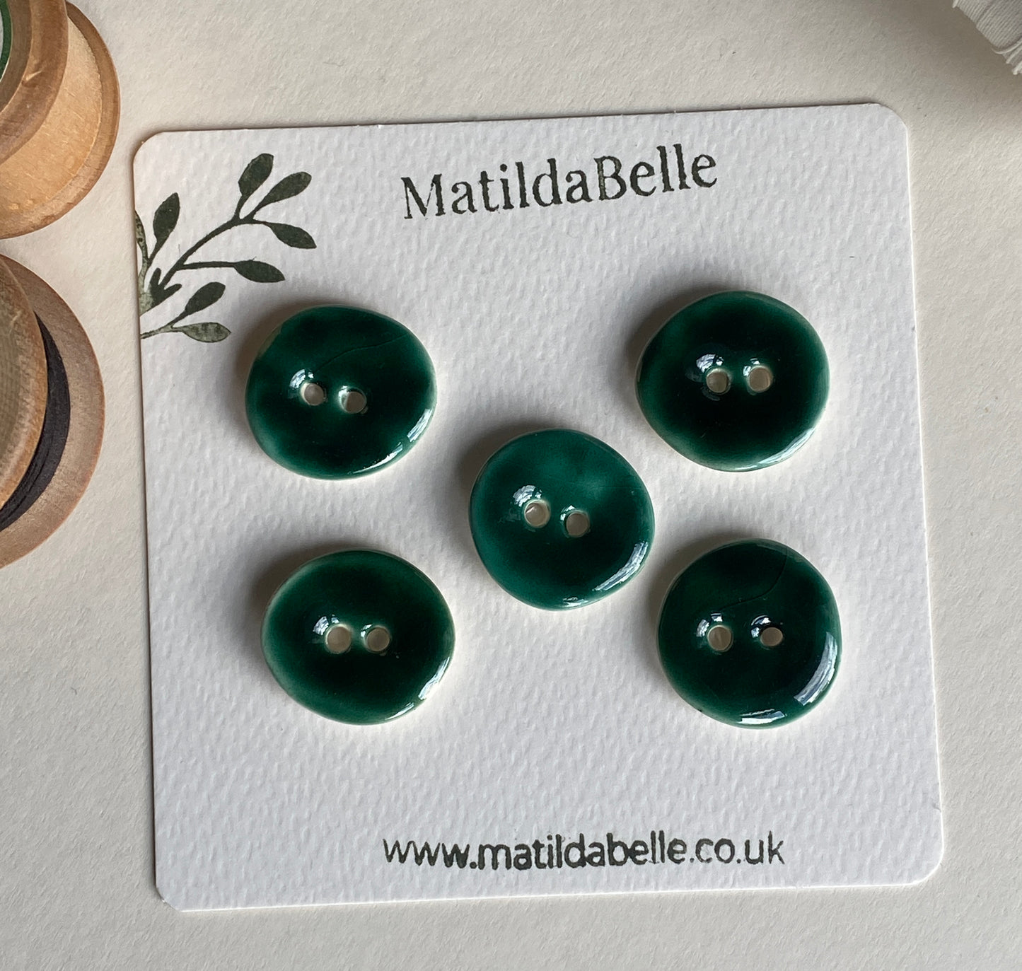 Handmade Ceramic Buttons 24mm rich Glossy Leaf Green