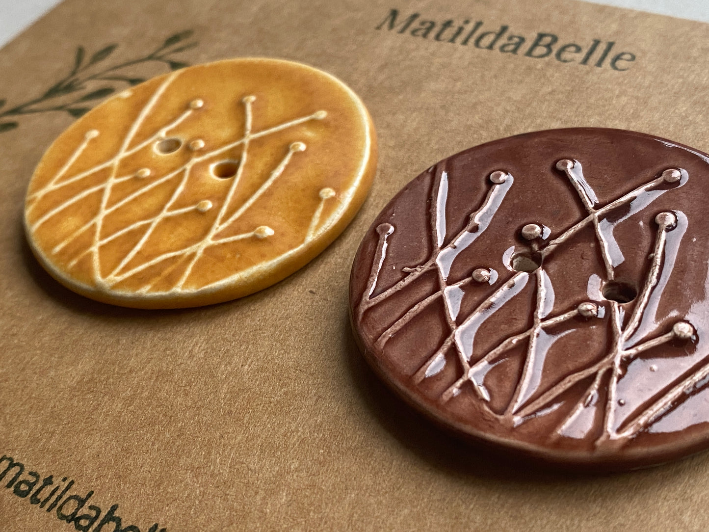 Large Pair of Botanical Handmade Buttons 46mm Chocolate and Honey