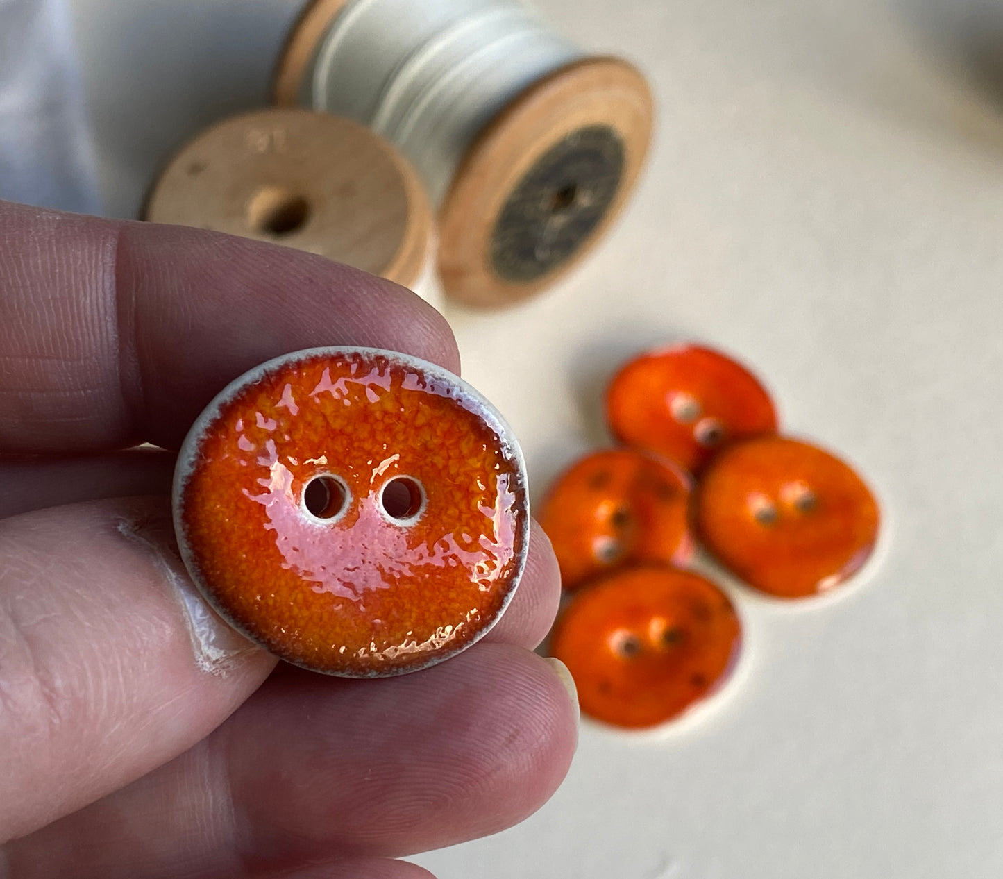 Handmade Ceramic Rustic Buttons 25mm rich Volcano Orange