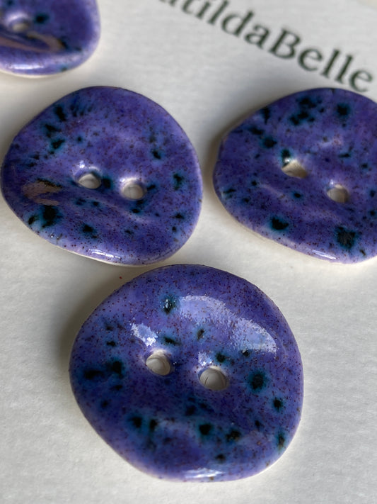 Handmade Ceramic Buttons 25mm rich Glossy Speckled Purple