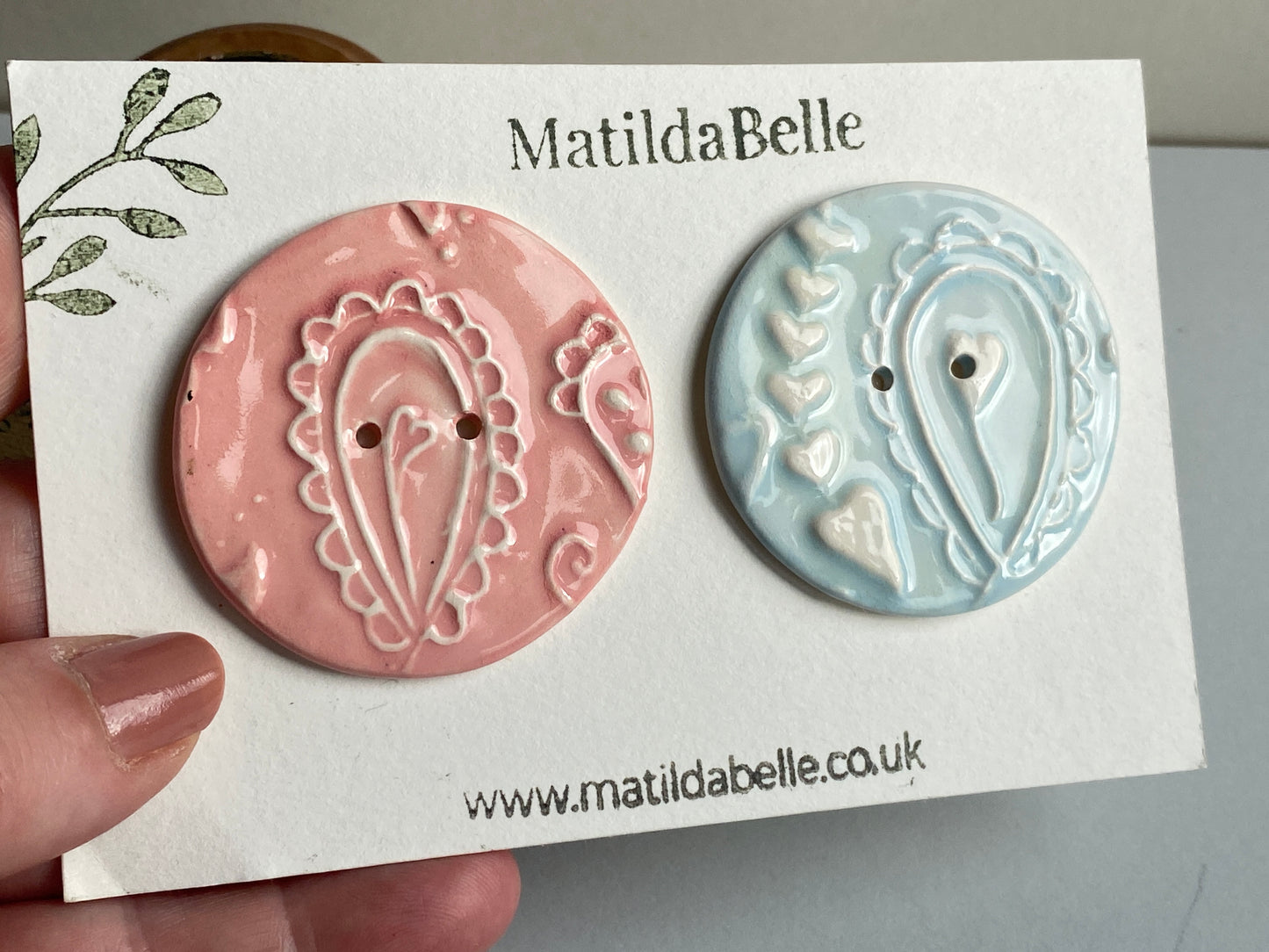 Handmade set of 2 Ceramic large Buttons Whimsical design