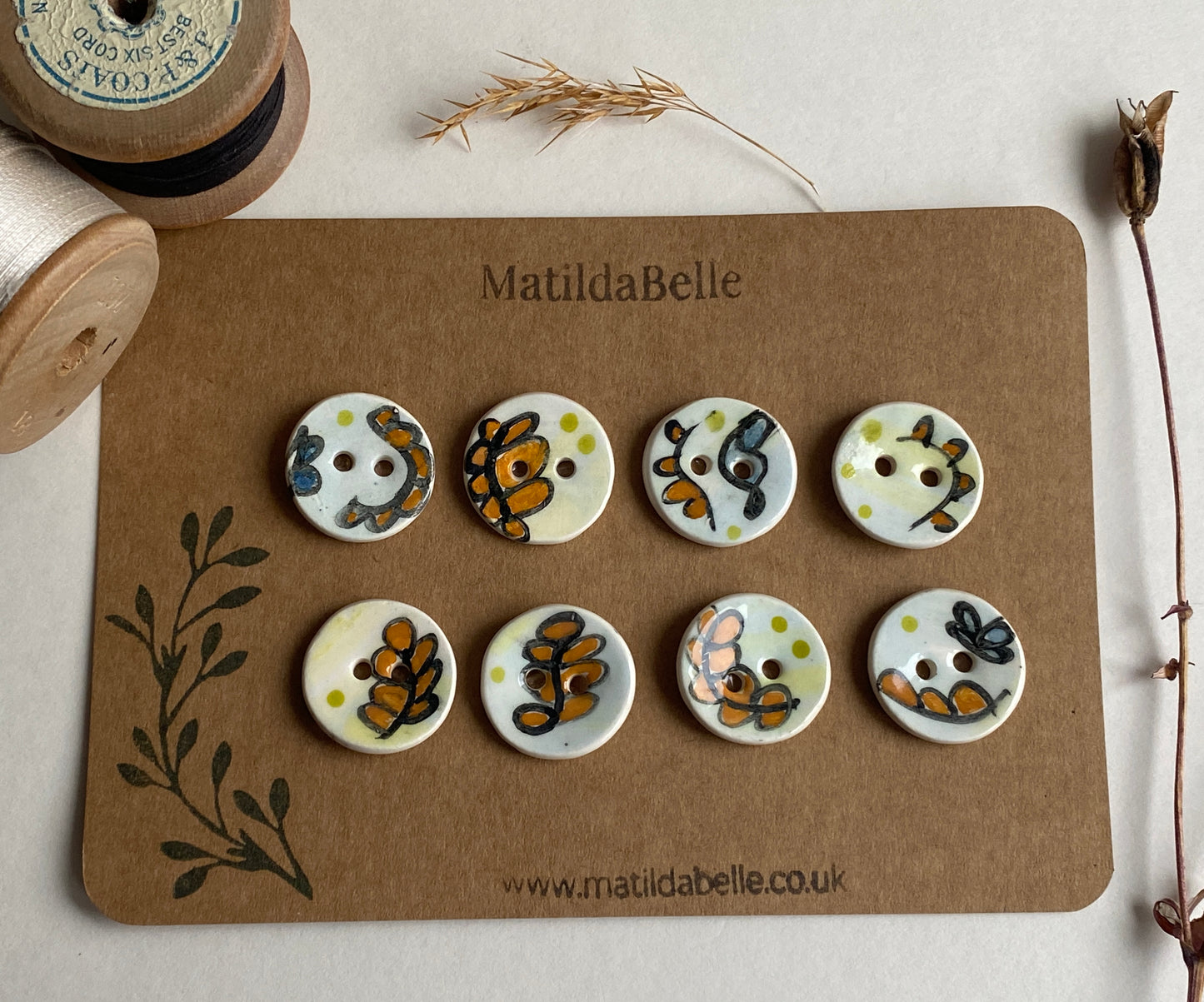 Set of 6, 22mm Whimsical painted round buttons
