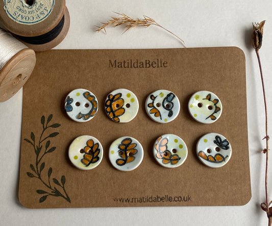 Set of 6, 22mm Whimsical painted round buttons