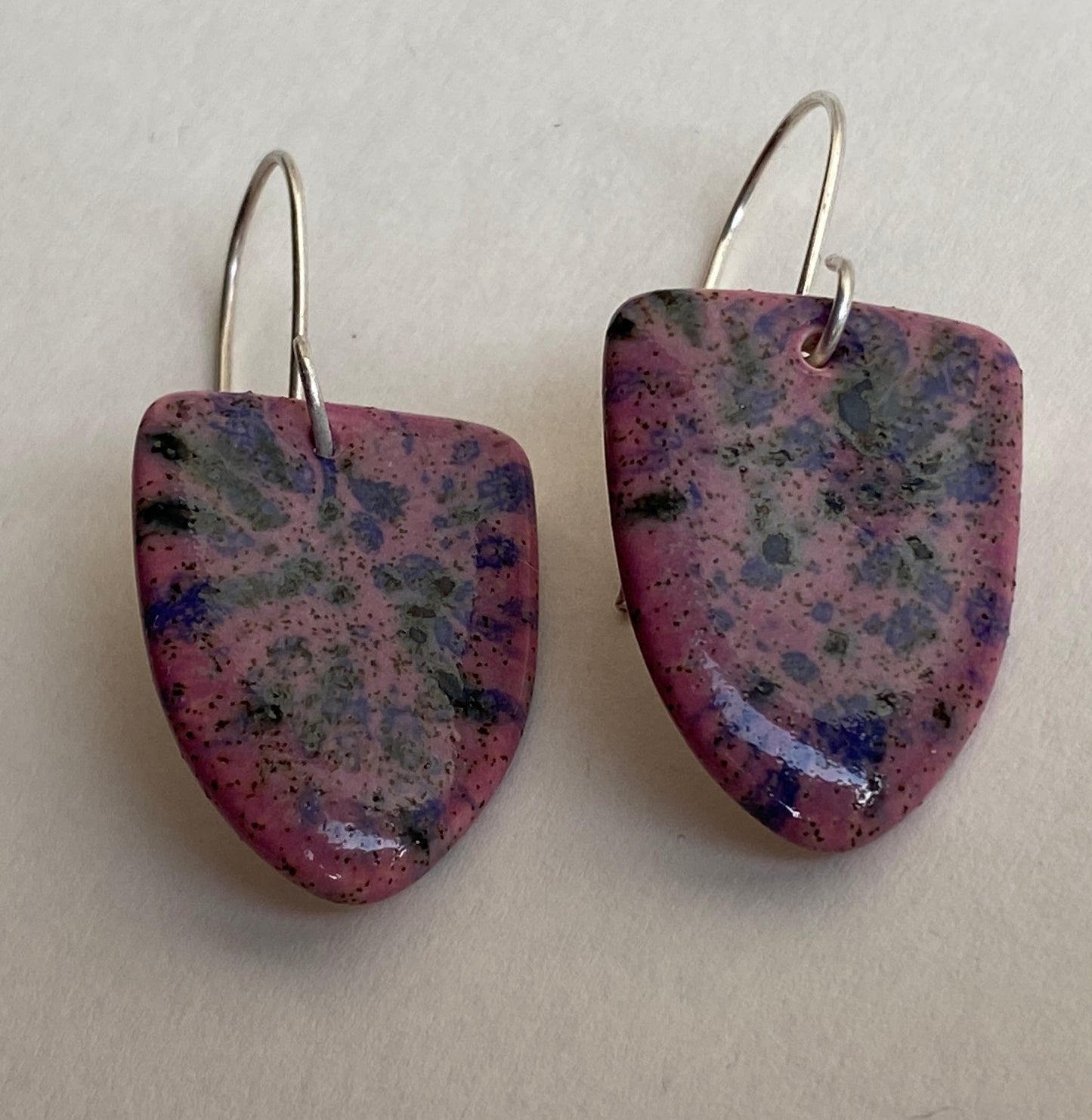 Ceramic Contemporary Dangle Earrings - Purple Blast Glaze - Handmade Recycled Silver Wires