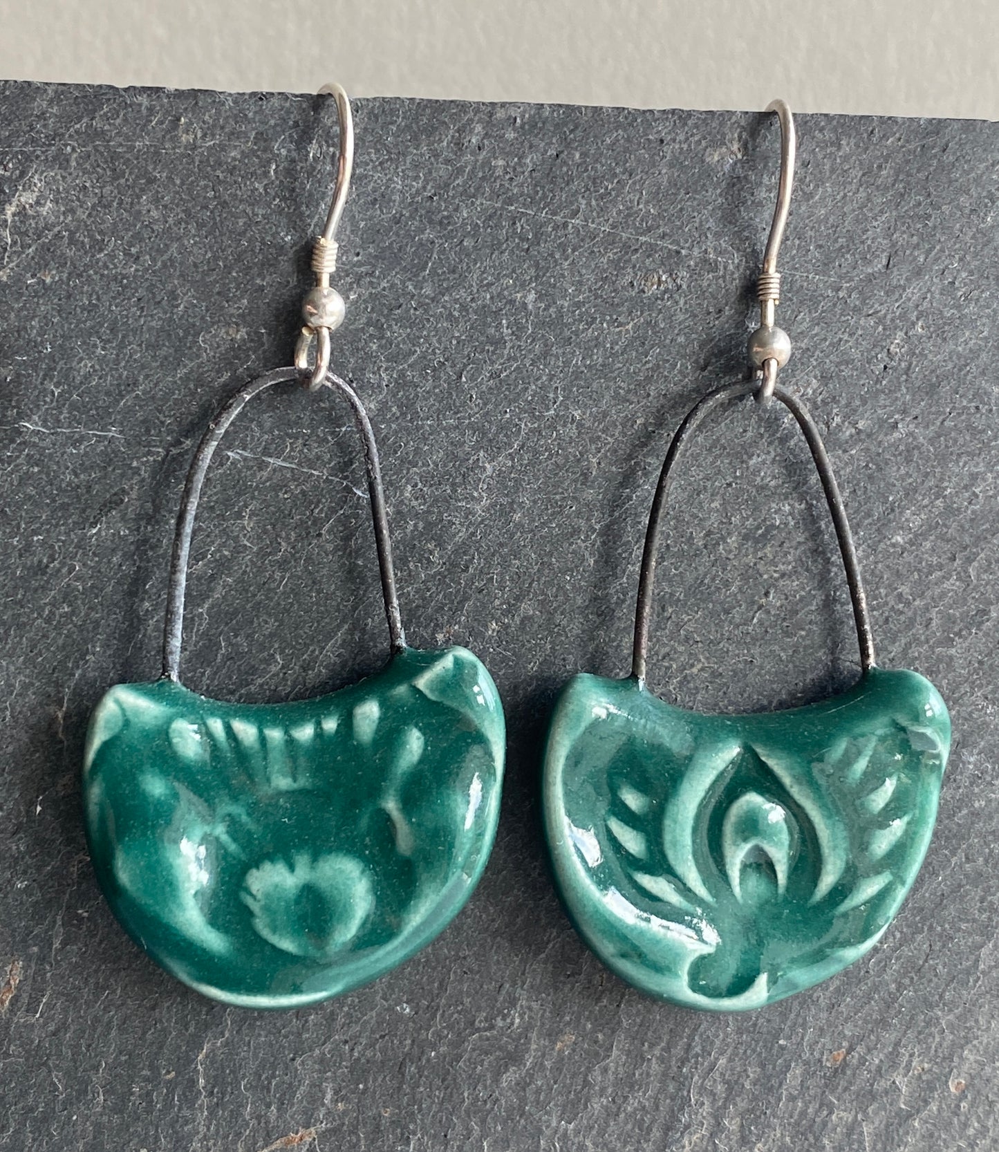 Ceramic Botanical Dangle Earrings - Choice of Greens