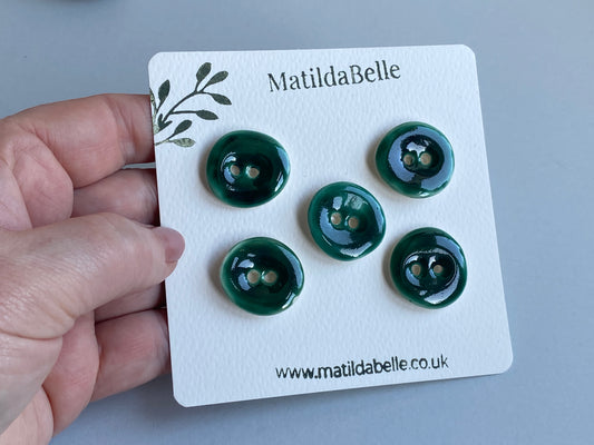 Handmade Ceramic Buttons 24mm rich Glossy Leaf Green