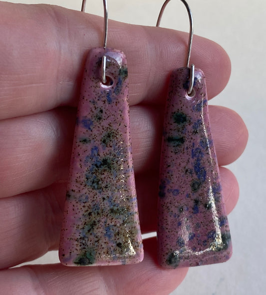 Ceramic Contemporary Dangle Earrings - Purple Blast with sterling Silver