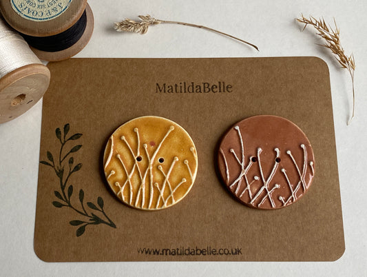 Large Pair of Botanical Handmade Buttons 46mm Honey and Caramel