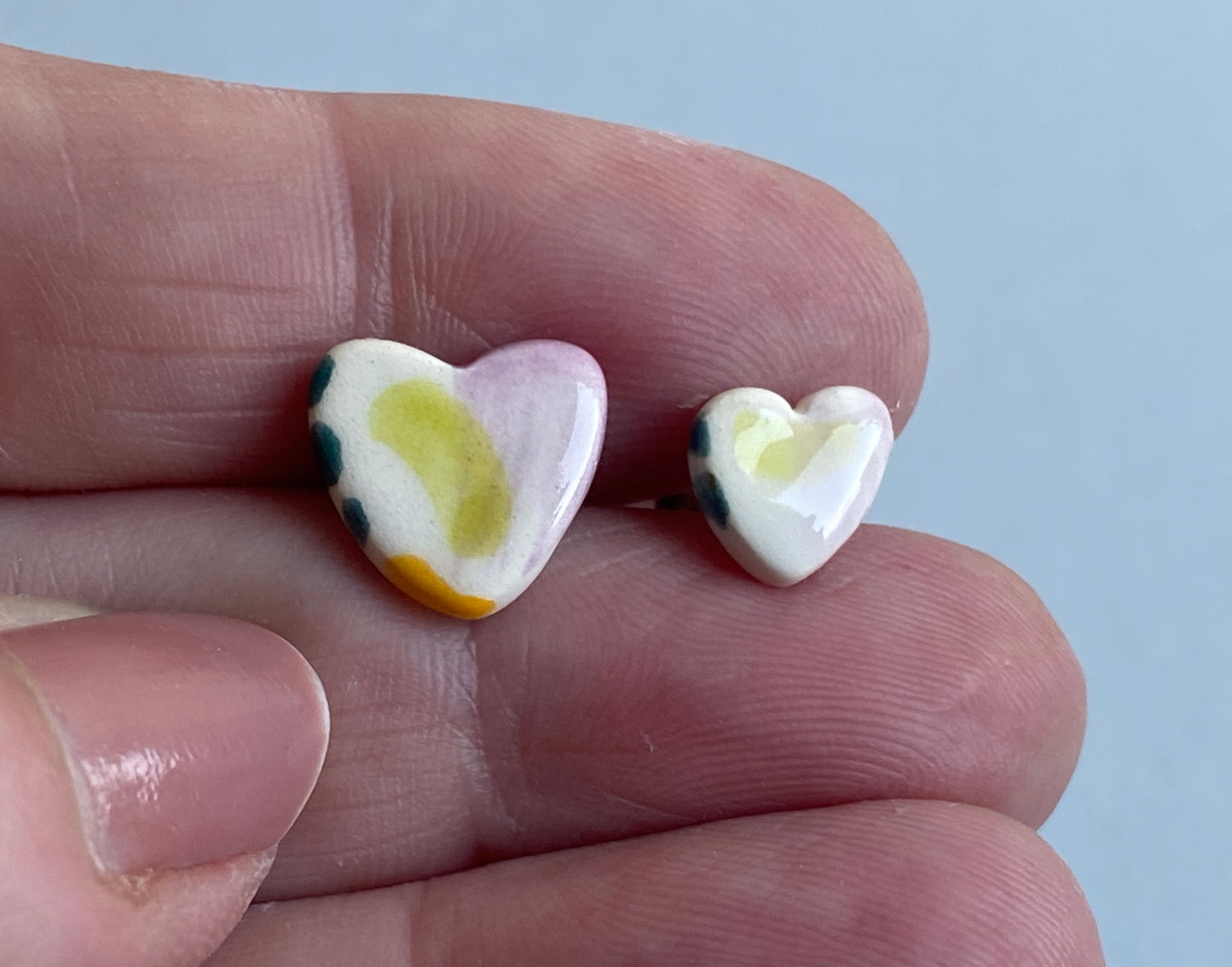 Mismatched Ceramic Heart Stud Earrings - Sterling Silver